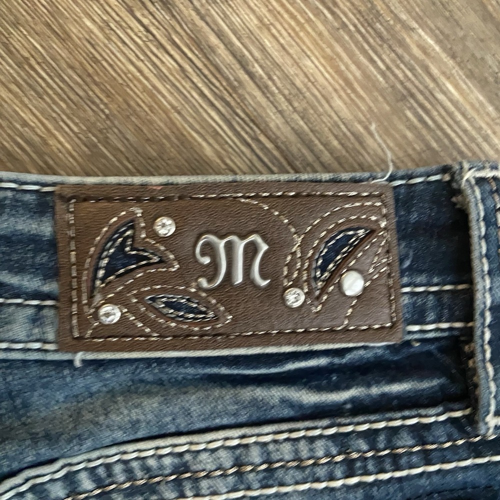 Miss Me Jeans Chloe Boot Rhinestone Leather Sequin Stitch Pocket Size 27 - Picture 9 of 10